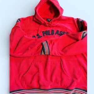 U.S. Polo Assn. Red Men's Sweatshirt hoodie # 3 on sleeve size L pockets Y2K